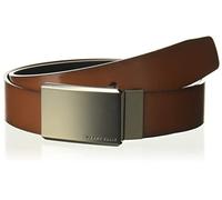 Perry Ellis Men's Portfolio 100% Leather Reversible Belt with Matte Gunmetal Plaque Buckle (Sizes 30-44 Inches), Brn30, 30