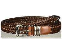 Perry Ellis Men's Portfolio Braided Belt with Leather (Sizes 30-54 Inches), Luggage, 44