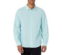 Perry Ellis Men's Roll Sleeve Solid Linen Cotton Button-Down Shirt (Size Small-Xx-Large), Aqua Sea-44sw9067, XL