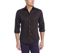 Perry Ellis Men's Travel Luxe Solid Non-Iron Twill Shirt Button, Black-43hw5029, S