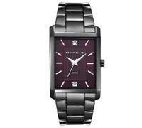 Perry Ellis Men's Watch - Rectangular Gunmetal, Aubergine Textured Dial with Diamond Accents, Silver Faceted Indexes, Gunmetal Stretch Bracelet, Quartz Analog Fashion Accessory
