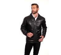 Perry Ellis New York Mens Leather Jacket, Deep Black, XL