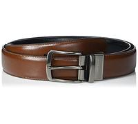 Perry Ellis Men's Portfolio Reversible Leather Dress Belt with Heat Crease, Matte, Stitched, 1.5” Width, Silver Prong Buckle, Lugg3, 42