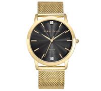 Perry Ellis Slim Diamond Men’s Watch - Round Blue Dial, Silver Alloy Mesh Band, Water-Resistant Analog, Gold, One size
