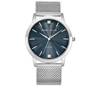 Perry Ellis Slim Diamond Men’s Watch - Round Blue Dial, Silver Alloy Mesh Band, Water-Resistant Analog, Silver, One size