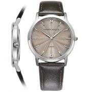 Perry Ellis Slim Diamond Men’s Watch - Round Blue Dial, Silver Leather Strap, Water-Resistant Analog, Silver, One size