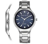Perry Ellis Slim Diamond Men’s Watch - Round Blue Sunray Dial, Silver Alloy Band, Water-Resistant Analog