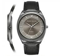 Perry Ellis Slim Diamond Men’s Watch - Round Green Dial, Brown Leather Strap, Silver Finish, Water-Resistant Analog, Gunmetal, One size