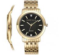 Perry Ellis Slim Diamond Men’s Watch - Round Green Dial, Gunmetal Alloy Band, Water-Resistant Analog, Gold, One size
