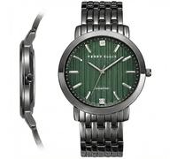 Perry Ellis Slim Diamond Men’s Watch - Round Green Dial, Gunmetal Alloy Band, Water-Resistant Analog, Gunmetal, One size