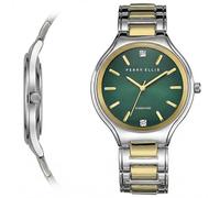 Perry Ellis Ultra Slim Diamond Men’s Watch - Round Blue Sunray Dial, Silver Alloy Band, Water-Resistant Analog, Two-Tone Silver/Gold, Minimalist