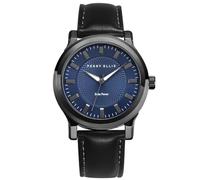 Perry Solar Men’s Watch - Round Blue Dial, Black Leather Strap, Water-Resistant Analog