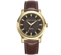 Perry Solar Men’s Watch - Round Brown Dial, Leather Strap, Water-Resistant Analog