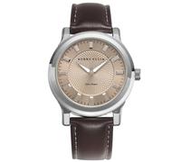 Perry Solar Men’s Watch - Round Sandstone Dial, Brown Leather Strap, Water-Resistant Analog
