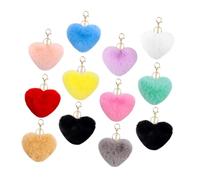 PERSELOSO 12Pcs Heart Pompom Keychains Fluffy Heart Shaped Pendants for Backpacks Cute Keyring Accessories for Bags for Friends and Family