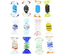 PERSELOSO 12Pcs Mixed Style Glass Candy Ornaments Set Vintage Abstract Painted Glass Crafts Home Decoration for Party and Event Display