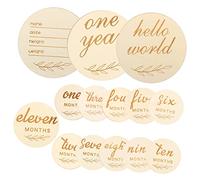 PERSELOSO 14pcs Milestone Cards Double Sided Wooden Name Sign for Newborn Photography Track Growth Capture Memories with Adorable Wood Circles for Age Announcements
