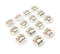 PERSELOSO 14pcs Painted Wooden Baby Monthly Cards Set with Assorted Colour and Synthetic Material, Creative Photo Prop for Celebrating The First Year of A Baby's Birth and Commemorative