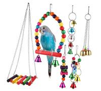 PERSELOSO 1Set Birdcage Swing with Wind Chimes Interactive Parrot Perch Hammock for Pet Birds Easy Install Bird Cage and Decorations Durable and Design