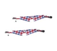 PERSELOSO 2Pcs Adjustable Cat Neck Collar with Bell Cute Plaid Design for Kittens Safe Durable Material for Daily Wear Parties and Special Events Blue White Checkered