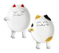PERSELOSO 2pcs Cartoon Ceramic Pot Lid Holder and Kitchen Storage Rack with Chopstick Spoon Rest, Cute Cat Design, Multifunctional Pot Cover Stand for Dining and Cooking Accessories
