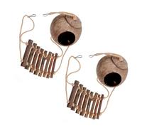 PERSELOSO 2pcs Coconut Shell Bird Nest with Ladder Natural Gecko Hideout for Lizards Parrots Outdoor Indoor Hanging Habitat Cage Shelter