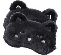 PERSELOSO 2pcs Cute Sleep Eye Masks Black Plush and Silk Lightweight Eye Covers for Daily Use Prevent Moving or Falling for Travel and Indoor Relaxation
