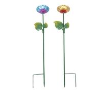 PERSELOSO 2pcs Hand-painted Flower Dish Bird Bath Feeder for Outdoors Metal Freestanding Bird Water Dish with Stake Stand Vibrant Garden Balcony Decor