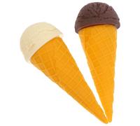 PERSELOSO 2pcs Realistic Ice Cream Cone Set, 5.7inch Simulation Food Model with Creamy Dark Brown and Milky White Waffle Cones, Pretend Play Food Prop for Bakery Display and ’ Role Play