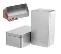 PERSELOSO 2pcs Rectangular Metal Tin Tea Leaf Storage Boxes with Lid, Small Portable Silver Tin Candy and Biscuit Container for Kitchen and Party Use