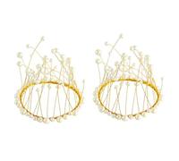 PERSELOSO 2Pcs White Pearl Crown Cake Topper Set, Non-Edible Baking Decorations for Birthday and Party Supplies, Elegant Cake Ornaments for Wedding and Celebration