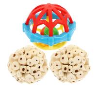 PERSELOSO 3pcs Bird Chew Toys for Beak Grinding Natural Air Dried Balls and Soft Rubber Beak Toys for Parrots Finches and Small Animals Encourages Chewing and Playtime