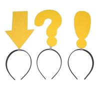 PERSELOSO 3Pcs Yellow Arrow, Exclamation Mark Question Mark Headbands Funny Novelty Hair Hoops Party Photo Props Halloween Festival Accessories