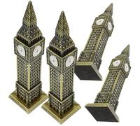 PERSELOSO 4pcs Alloy Crafts Clock Tower Model Decorative Architecture Sculpture Handmade Vintage Style for Home and Office Decor London Building Model