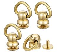 PERSELOSO 4pcs Brass D Ring Rivets Screw Back Fasteners for Leathercraft Purse Making and Dog Collar Accessories, Solid Brass Hardware for DIY Strap Connectors
