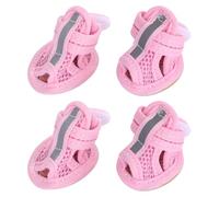 PERSELOSO 4pcs Breathable Mesh Dog Shoes with Anti-slip Flexible Soles, Comfortable Pet Sandals for Outdoor Use on Deck and Beach, Easy to Clean Pink Booties for Dogs Paws