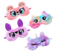 PERSELOSO 4Pcs Cartoon Plush Sleep Masks for Unicorn Owl Rainbow Cat Bear Soft Eye Covers for Travel Napping and Sleeping Comfortable Faux Sleeping Blindfolds