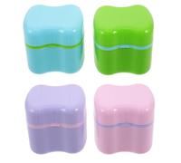 PERSELOSO 4pcs Denture Bath Box: Denture Bath Case with Strainer Basket - Tooth Cup Soaking Holder - Plastic False Tooth Container Mouth Guard Storage Case