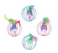 PERSELOSO 4pcs Plush Fake Mouse Toy with Cage, Interactive Kitten Playing Ball, Pet Cat Rat Toy Set for Indoor Cats and Kittens Random Color