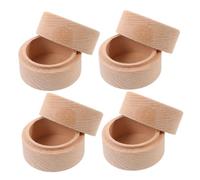 PERSELOSO 4pcs Rustic Mini Wooden Jewelry Box Dustproof Beech Wood Trinket Holder with Lid Small Round Keepsake Storage for Teeth Rings Wedding Favors Gender-Neutral