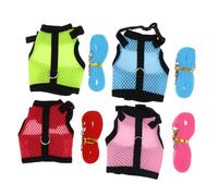 PERSELOSO 4Pcs Small Pet Bunny Harness Vest Breathable Mesh Lightweight Rabbit Leash Strap for Summer with Skin-friendly in Pink Blue Green and Rose Red
