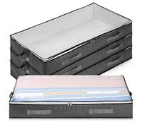 PERSELOSO 4pcs under Bed Storage Bags for Clothes and Comforters, Deep Grey H-shape with Four Handles, Foldable Blanket Organizer Containers for Bedroom Closet