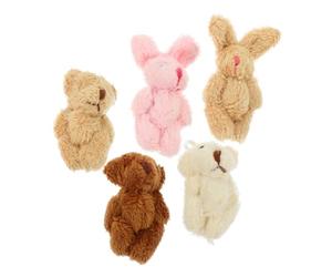 PERSELOSO 5Pcs Miniature Plush Dolls Cute Bear Rabbit Figurines for Dollhouse Soft Toy Accessories for Boy Girl Pretend Play for Mini House Decoration