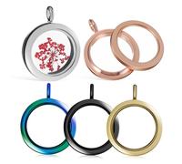 PERSELOSO 5pcs Round Photo Locket Pendants Double Sided Clear Floating Memory Charms for DIY Jewelry Making with Threaded Closure in White Black Gold Rose Gold
