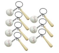 PERSELOSO 7Pcs Mini Baseball Keyrings with Wooden Bat for Party Favors Backpack Decor School Locker Tags Sports Souvenir