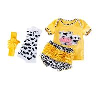 PERSELOSO Baby Doll Clothes Set for 0-2 Years Old Cow Theme Short Sleeve T-Shirt and Shorts 4-Piece Outfit for Baby Dolls for Playtime and Dress-Up