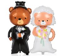 PERSELOSO Bride and Groom Bear Balloon Foil with Long-lasting Use and Convenient Inflation 2pcs for Valentine's Day Wedding Decoration and Wedding Party Decorations