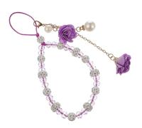 PERSELOSO Detachable Crystal Pendant Phone Charm Strap with Artificial Flowers and Pearl Beads Polyester String Mobile Wrist Holder for Travel School Outdoors Anti-skid Phone Accessory