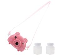 PERSELOSO Electric Pink Camera Bubble Blower with Music, Plastic Material, Includes Bubble Liquid and Strap, for Parties and Other Activities