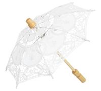 PERSELOSO Elegant White Embroidery Parasol Wedding Photography Prop Ergonomic Handle Made of Cotton Cloth and Wood, for Bridal Costume Decoration and Tea Parties